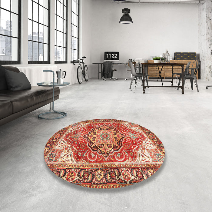 Round Traditional Sand Brown Persian Rug in a Office, tr2939