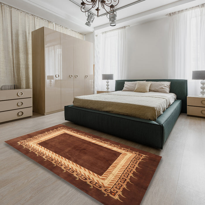 Machine Washable Traditional Saffron Red Rug in a Bedroom, wshtr293