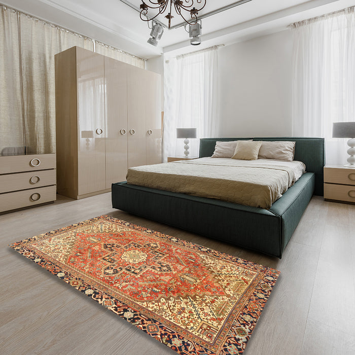 Traditional Mahogany Brown Persian Rug in a Bedroom, tr2941