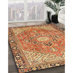 Traditional Mahogany Brown Persian Rug in Family Room, tr2941