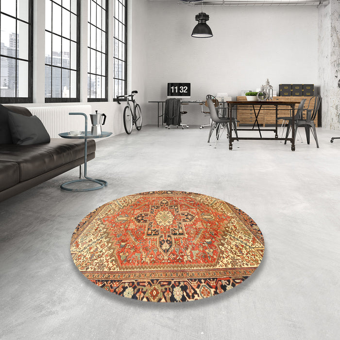 Round Machine Washable Traditional Mahogany Brown Rug in a Office, wshtr2941