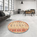Round Machine Washable Traditional Orange Rug in a Office, wshtr2945