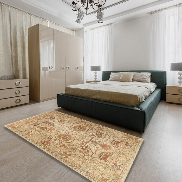 Traditional Chocolate Brown Persian Rug in a Bedroom, tr2946