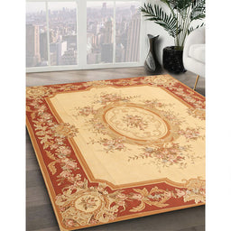 Traditional Chrome Gold Yellow Medallion Rug in Family Room, tr2947