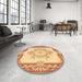 Round Machine Washable Traditional Chrome Gold Yellow Rug in a Office, wshtr2947