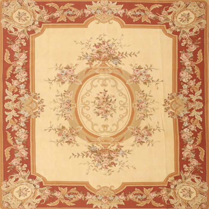 Square Traditional Chrome Gold Yellow Medallion Rug, tr2947