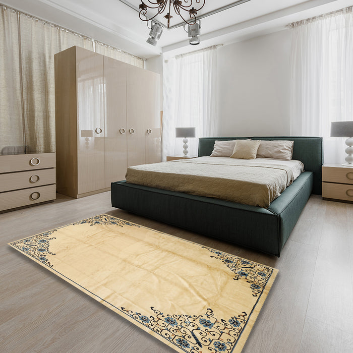 Traditional Brown Gold Persian Rug in a Bedroom, tr2949