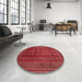 Round Machine Washable Traditional Cherry Red Rug in a Office, wshtr294