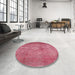 Round Machine Washable Traditional Raspberry Red Rug in a Office, wshtr2953