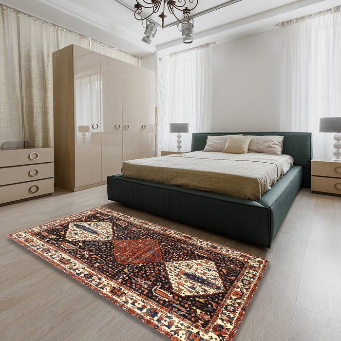 Traditional Light Copper Gold Persian Rug in a Bedroom, tr2957
