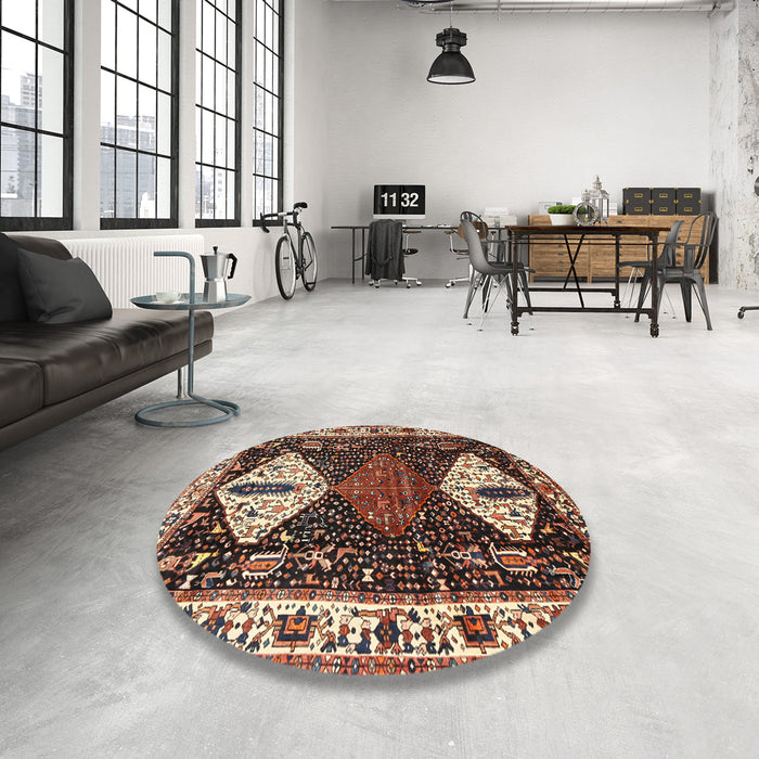 Round Machine Washable Traditional Light Copper Gold Rug in a Office, wshtr2957