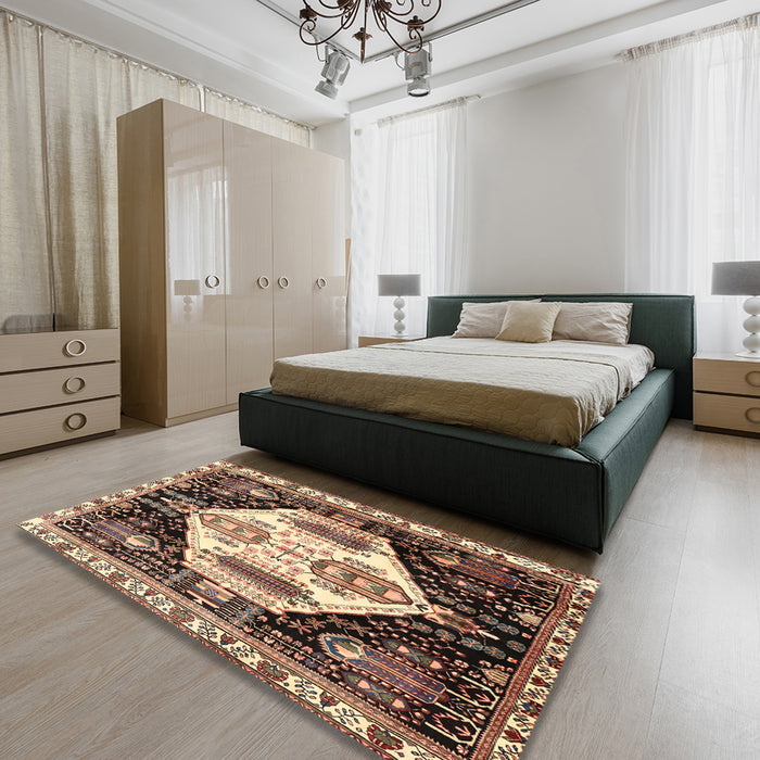 Machine Washable Traditional Bakers Brown Rug in a Bedroom, wshtr2959
