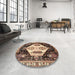 Round Machine Washable Traditional Bakers Brown Rug in a Office, wshtr2959