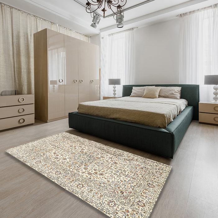 Machine Washable Traditional Brown Rug in a Bedroom, wshtr2961