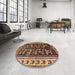 Round Traditional Bakers Brown Persian Rug in a Office, tr2964