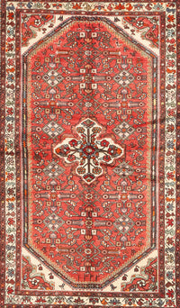 Machine Washable Traditional Tangerine Pink Rug, wshtr2967