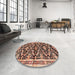 Round Machine Washable Traditional Tangerine Pink Rug in a Office, wshtr2969