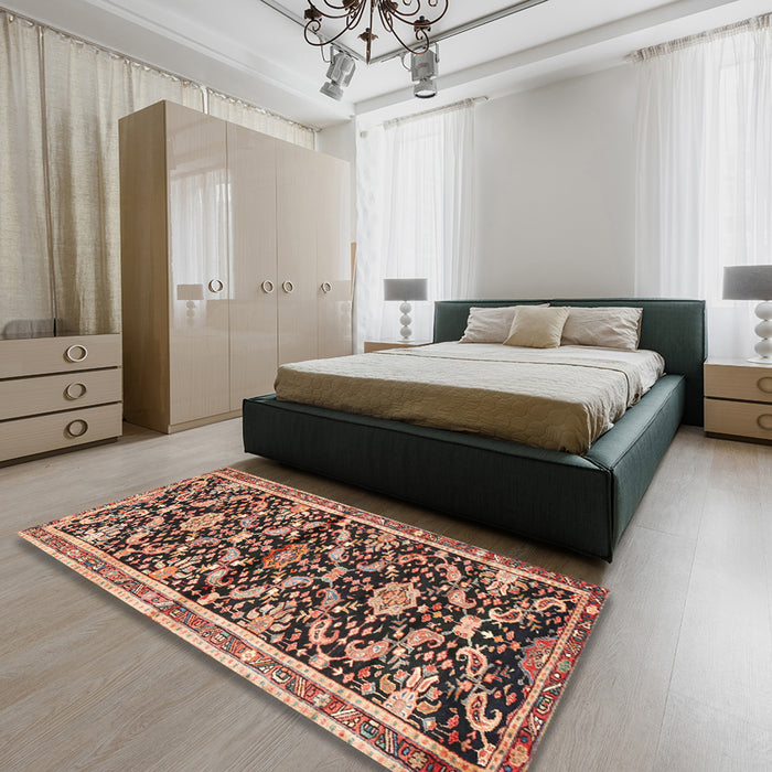Machine Washable Traditional Tangerine Pink Rug in a Bedroom, wshtr2969