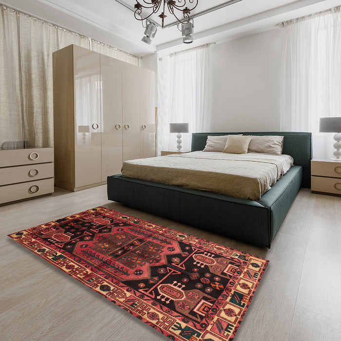 Traditional Saffron Red Persian Rug in a Bedroom, tr296