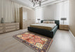 Traditional Chestnut Brown Persian Rug in a Bedroom, tr2974