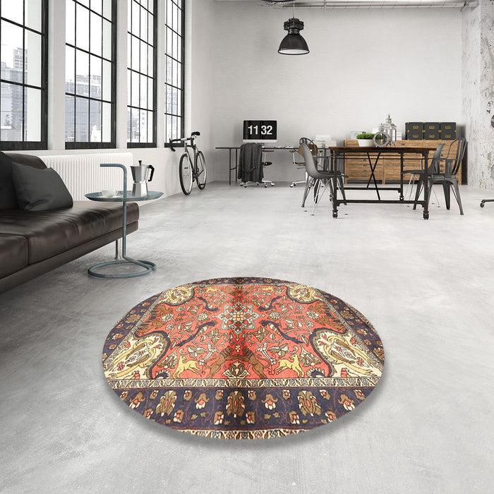 Round Traditional Chestnut Brown Persian Rug in a Office, tr2974