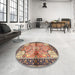 Round Machine Washable Traditional Chestnut Brown Rug in a Office, wshtr2974