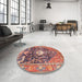 Round Traditional Brown Red Animal Rug in a Office, tr2975