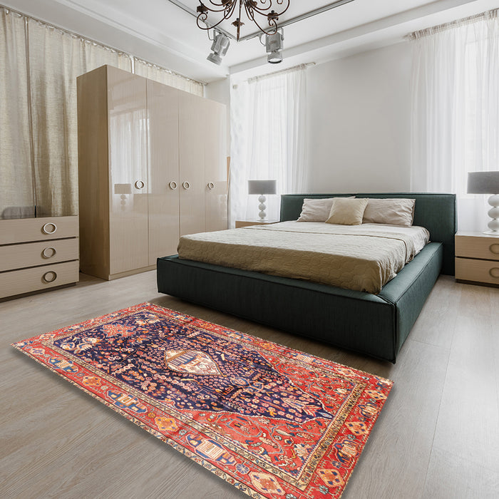 Traditional Brown Red Animal Rug in a Bedroom, tr2975
