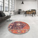 Round Machine Washable Traditional Brown Red Rug in a Office, wshtr2975