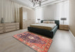 Machine Washable Traditional Brown Red Rug in a Bedroom, wshtr2975