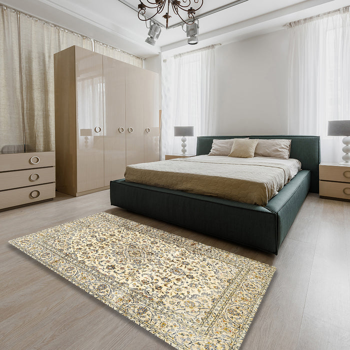 Machine Washable Traditional Dark Almond Brown Rug in a Bedroom, wshtr2977