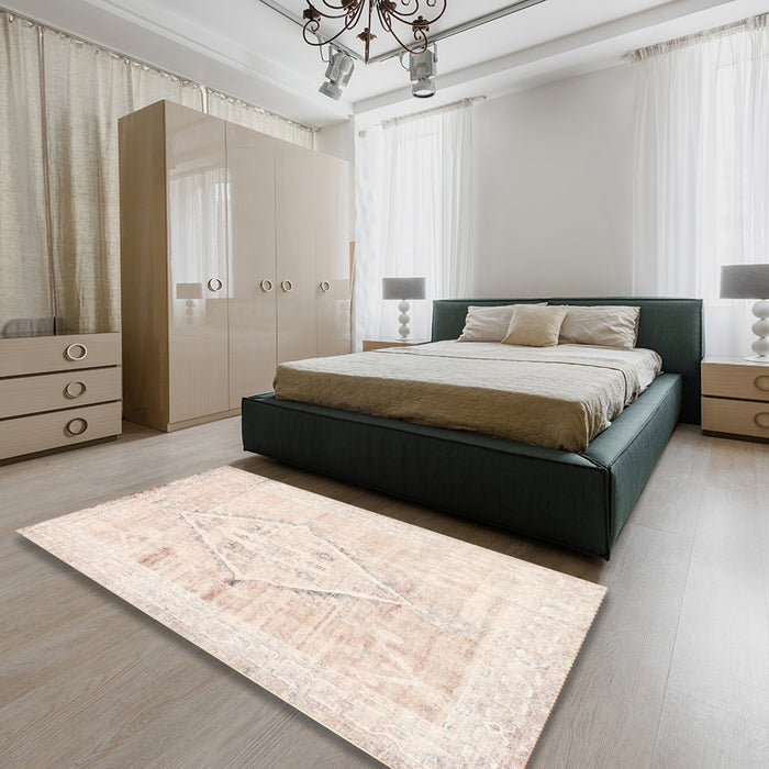 Machine Washable Traditional Desert Sand Beige Rug in a Bedroom, wshtr2979