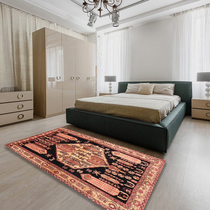Machine Washable Traditional Mango Orange Rug in a Bedroom, wshtr297