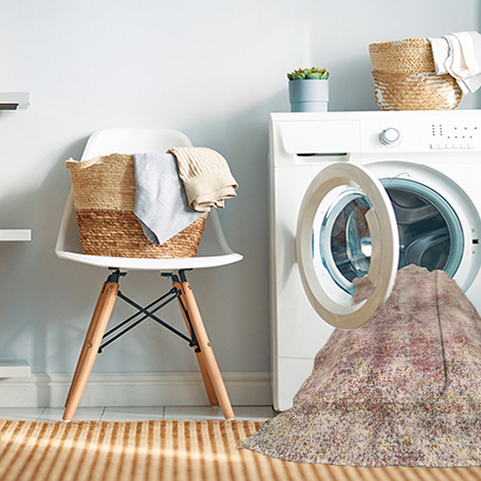 Machine Washable Traditional Deep Peach Orange Rug in a Washing Machine, wshtr2980