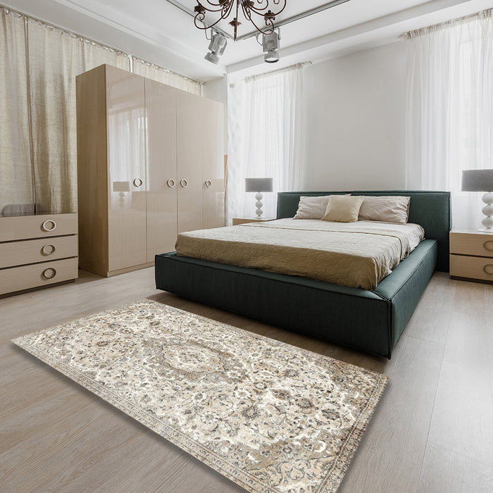Machine Washable Traditional Camel Brown Rug in a Bedroom, wshtr2981