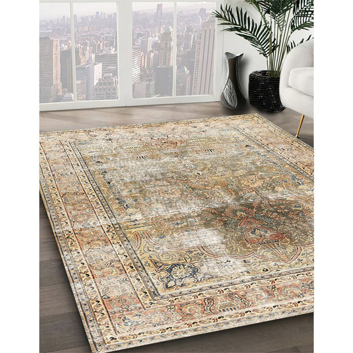 Traditional Dark Almond Brown Persian Rug in Family Room, tr2982