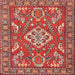 Round Machine Washable Traditional Sunrise Orange Rug, wshtr2985