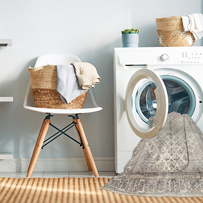 Machine Washable Traditional Gold Rug in a Washing Machine, wshtr2986