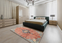 Traditional Light French Beige Brown Persian Rug in a Bedroom, tr2987