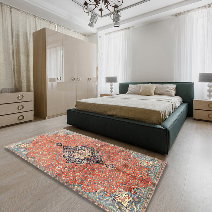 Traditional Light French Beige Brown Persian Rug in a Bedroom, tr2987