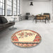 Round Traditional Khaki Gold Animal Rug in a Office, tr2989