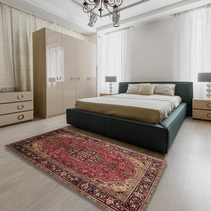 Machine Washable Traditional Saffron Red Rug in a Bedroom, wshtr298