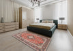 Machine Washable Traditional Brown Red Rug in a Bedroom, wshtr2992