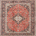 Round Machine Washable Traditional Brown Red Rug, wshtr2992