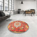 Round Machine Washable Traditional Sand Brown Rug in a Office, wshtr2996