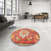 Round Traditional Sand Brown Animal Rug in a Office, tr2996