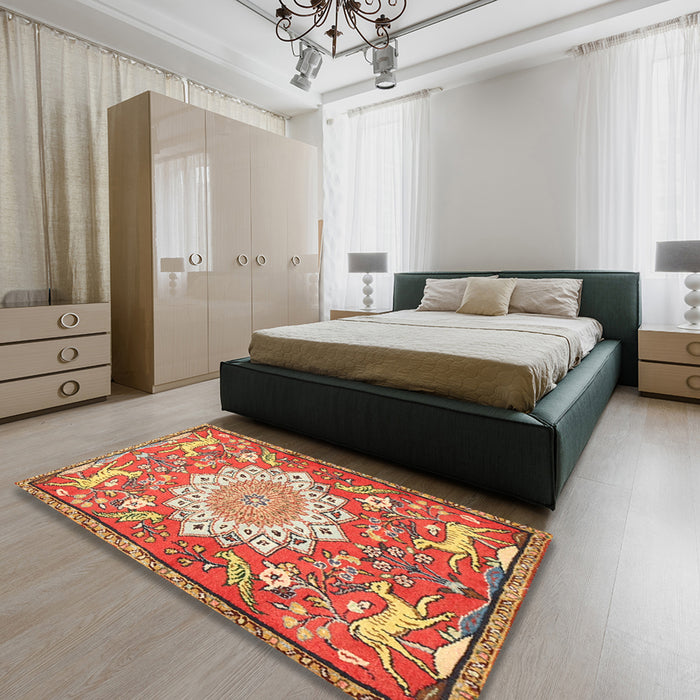 Traditional Sand Brown Animal Rug in a Bedroom, tr2996