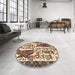 Round Machine Washable Traditional Red Brown Rug in a Office, wshtr2998