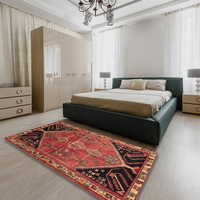 Machine Washable Traditional Tomato Red Rug in a Bedroom, wshtr299
