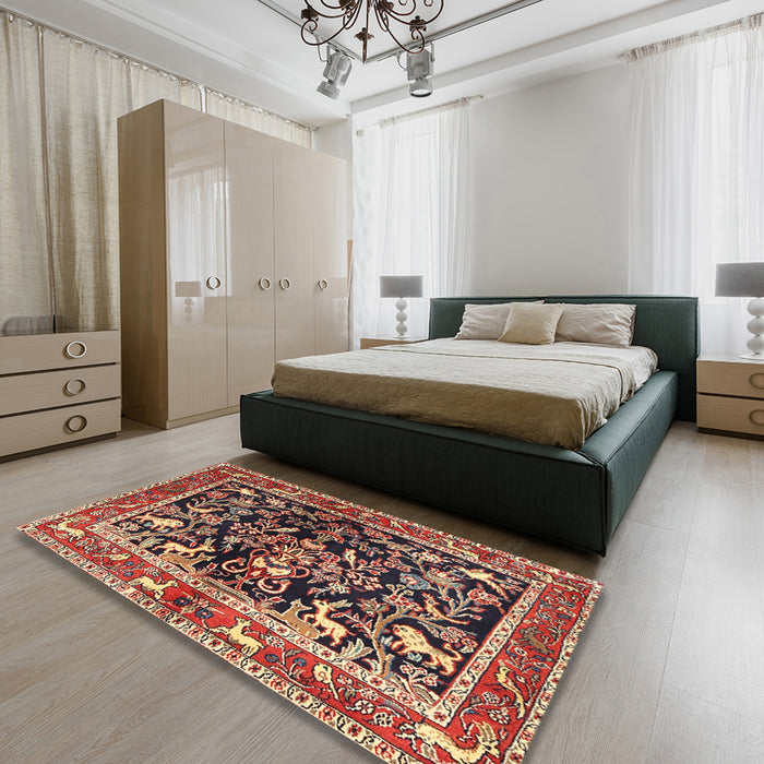Machine Washable Traditional Saffron Red Rug in a Bedroom, wshtr3000